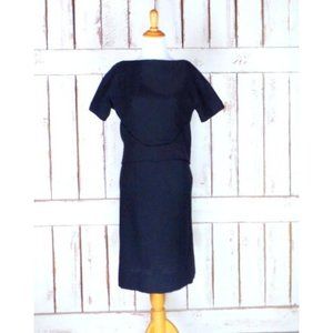 Black wool fitted short sleeve wiggle dress